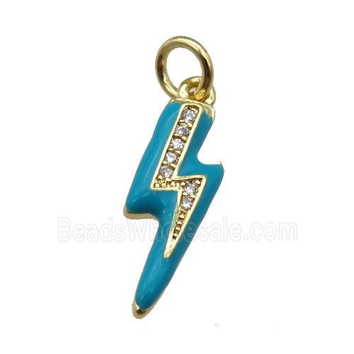 copper Lightning pendant paved zircon with teal enamel, gold plated