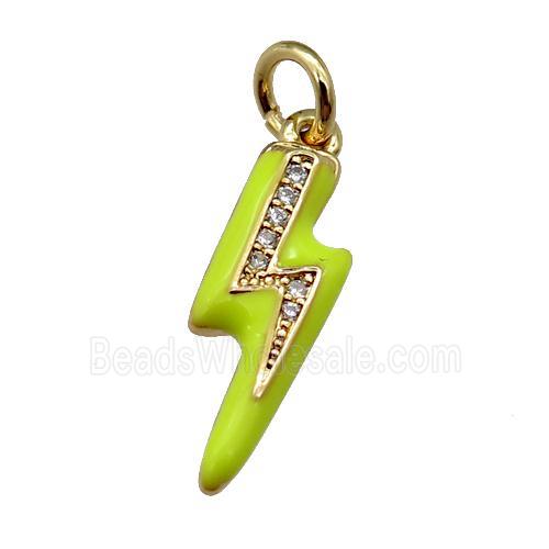 copper Lightning pendant paved zircon with yellow enamel, gold plated