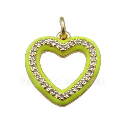 copper Heart pendant paved zircon with yellow enamel, gold plated