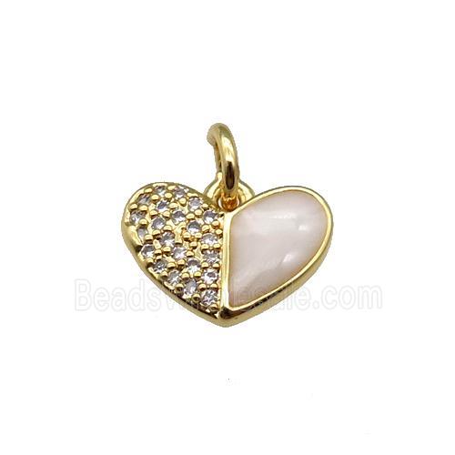 copper Heart pendant paved zircon with white enamel, gold plated