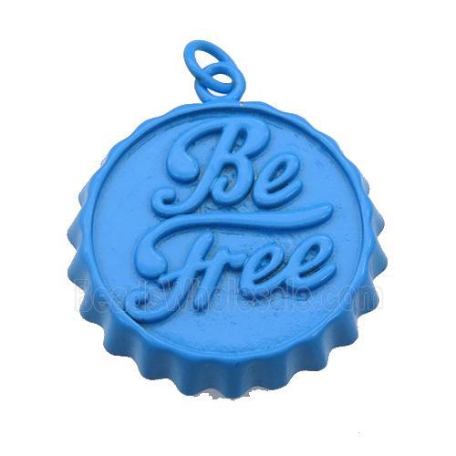 copper soda Bottle Cap pendant with blue fire Lacquered, Be Free