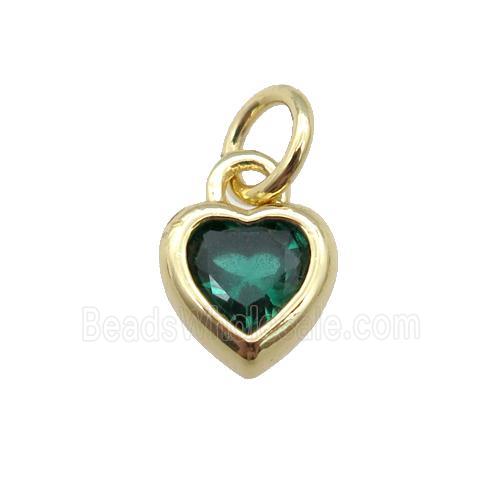 copper Heart pendant paved green zircon, gold plated