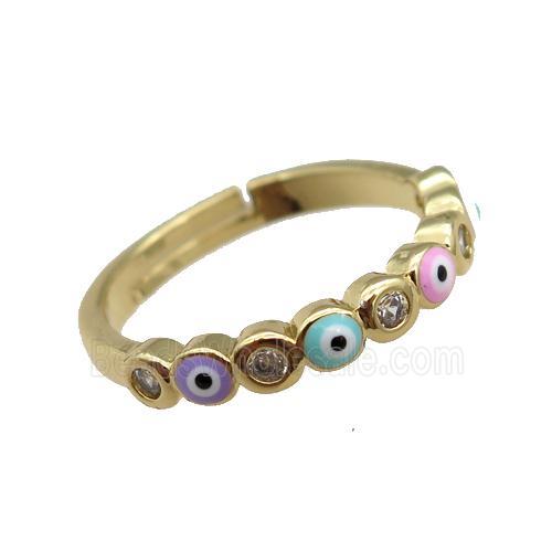 copper Rings with enamel Evil Eye, gold plated