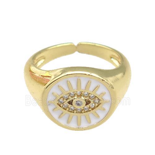 copper Rings with white enamel Evil Eye, gold plated