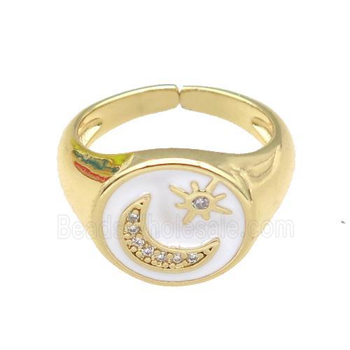 copper Rings paved zircon with white enamel, moonstar, gold plated