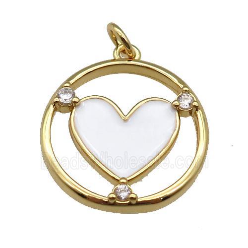 copper Heart pendant with white enamel, gold plated