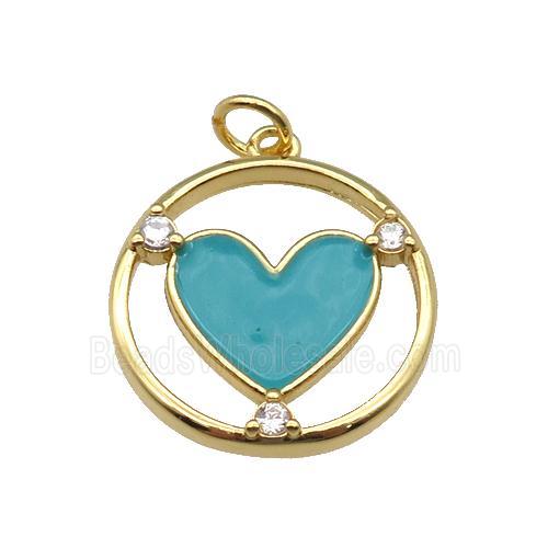 copper Heart pendant with teal enamel, gold plated