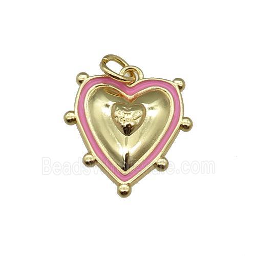 copper Heart pendant with pink enamel, gold plated