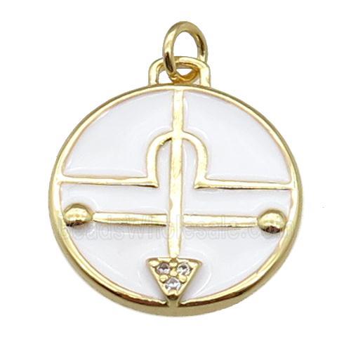 copper circle pendant with white enamel, gold plated