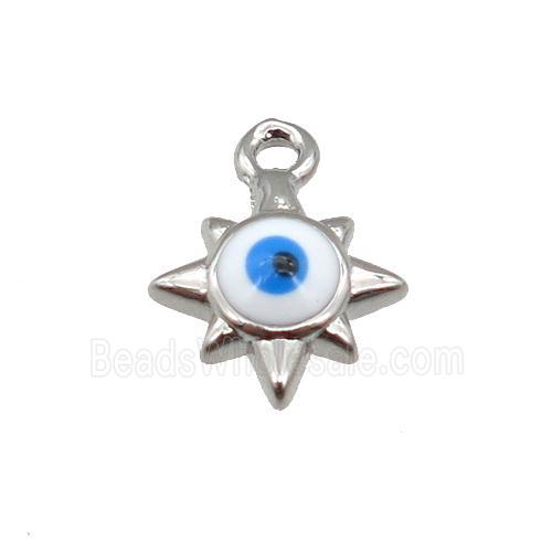 copper Evil Eye pendant with white enamel, platinum plated