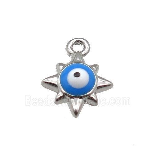 copper Evil Eye pendant with blue enamel, platinum plated