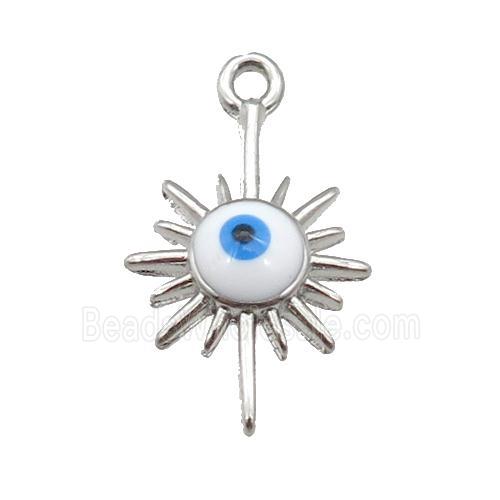 copper Evil Eye pendant with white enamel, platinum plated
