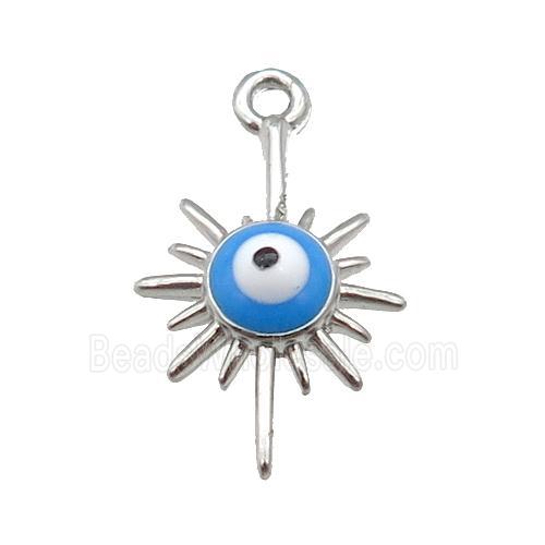 copper Evil Eye pendant with blue enamel, platinum plated