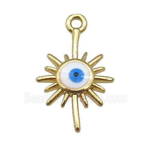 copper Evil Eye pendant with white enamel, gold plated