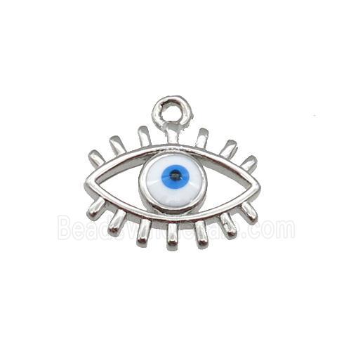 copper Evil Eye pendant with white enamel, platinum plated