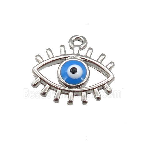 copper Evil Eye pendant with blue enamel, platinum plated