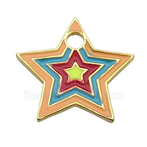 copper Star pendant with multicolor enamel, gold plated