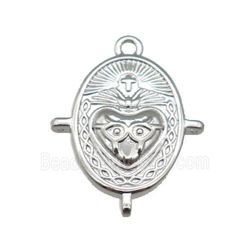 copper oval pendant, cross, platinum plated