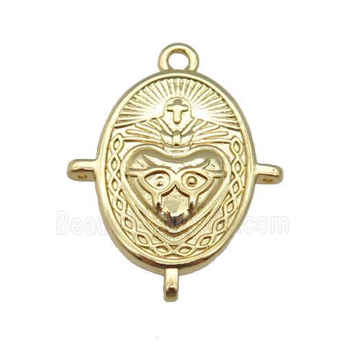 copper oval pendant, cross, gold plated