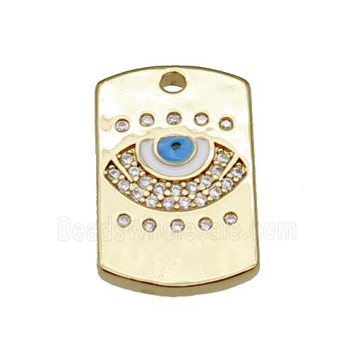 copper rectangle paved zircon with white enamel eye, gold plated