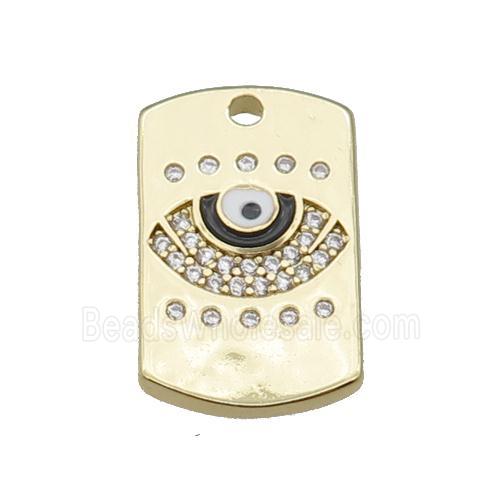 copper rectangle paved zircon with black enamel eye, gold plated