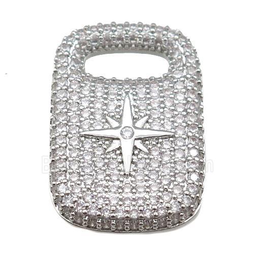 copper Rectangle paved zircon, star, platinum plated