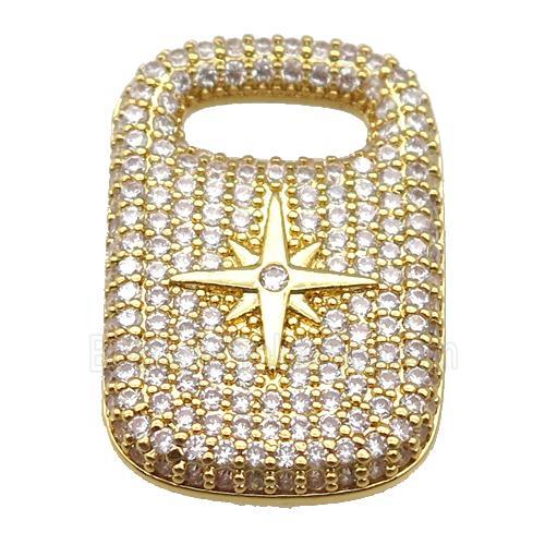 copper Rectangle paved zircon, star, gold plated