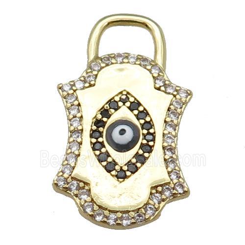 copper Eye pendant paved zircon with black enamel, gold plated