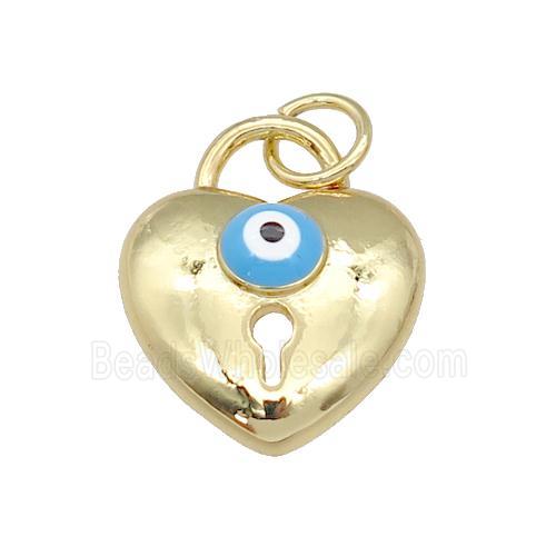 copper Heart pendant with blue enamel Evil Eye, gold plated
