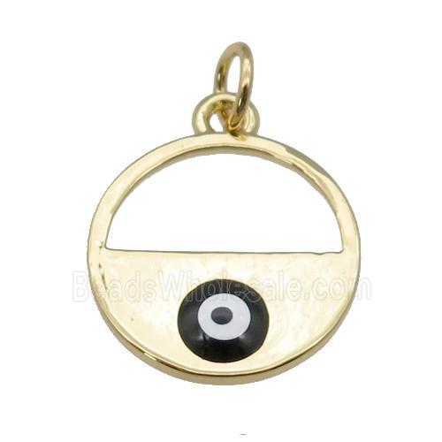 copper circle with black enamel Evil Eye, gold plated