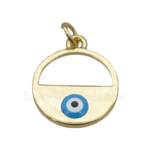 copper circle with blue enamel Evil Eye, gold plated