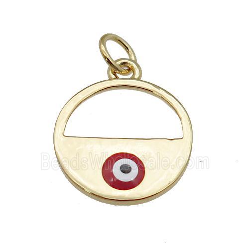copper circle with red enamel Evil Eye, gold plated