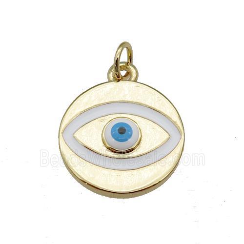 copper Evil Eye pendant with white enamel, gold plated