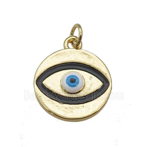 copper Evil Eye pendant with black enamel, gold plated