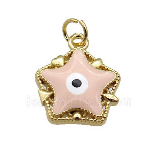copper Star pendant with peach enamel, evil eye, gold plated