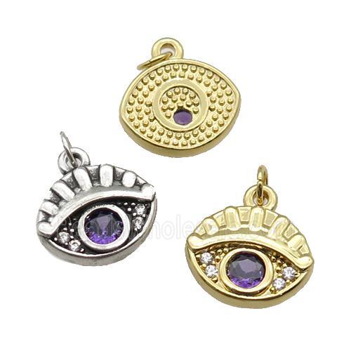 copper Eye charm pendant paved zircon, mixed