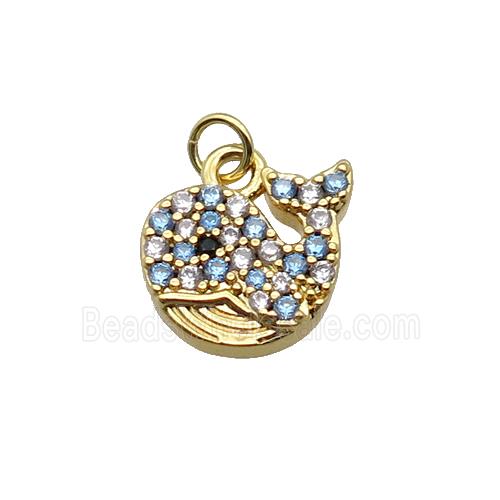 copper Dolphin pendant paved zircon, gold plated