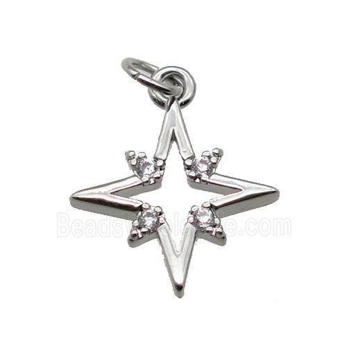 copper Star pendant paved zircon, platinum plated