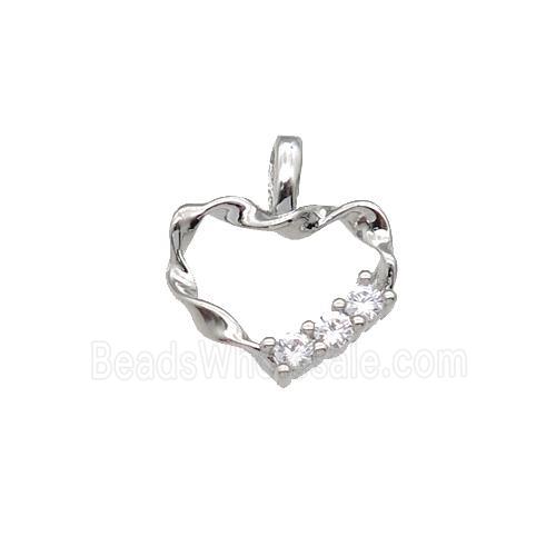 copper Heart pendant paved zircon, platinum plated
