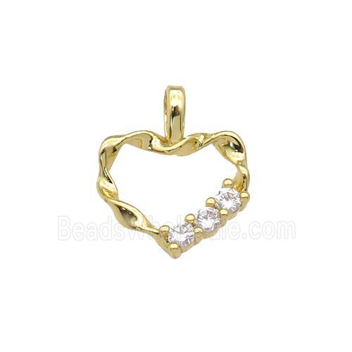 copper Heart pendant paved zircon, gold plated