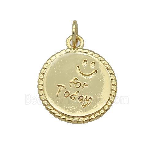 copper circle pendant, emoji for today, gold plated