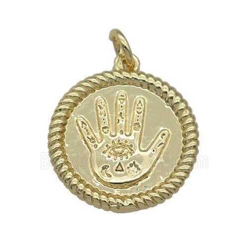 copper Hand pendant with eye, gold plated