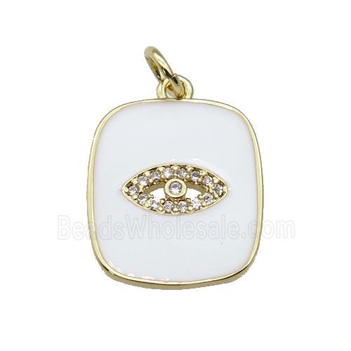 copper Rectangle pendant paved zircon with white enamel, eye, gold plated