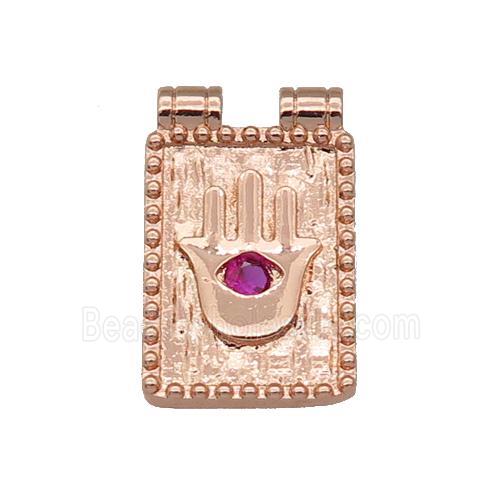 copper rectangle Hand pendant paved zircon, rose gold