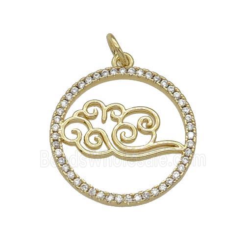 copper circle pendant paved zircon, cloud, gold plated