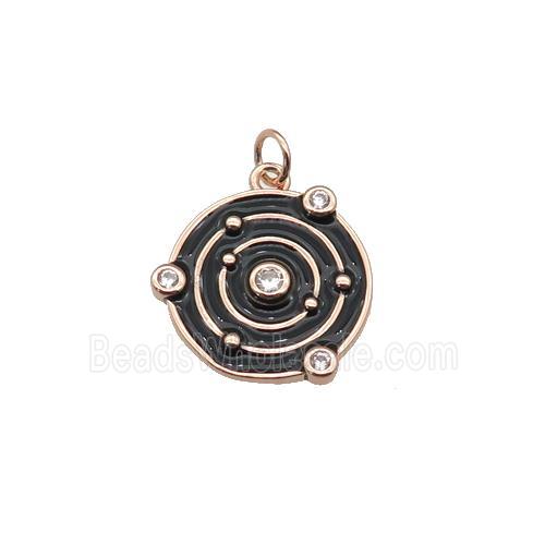 Copper Planet Pendant Pave Zirconia Black Enamel Rose Gold