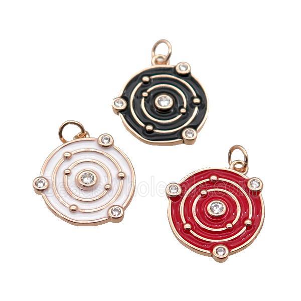Copper Planet Pendant Pave Zirconia Enamel Rose Gold Mixed