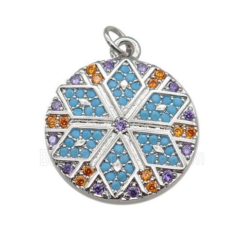 copper circle Star pendant paved zircon, platinum plated