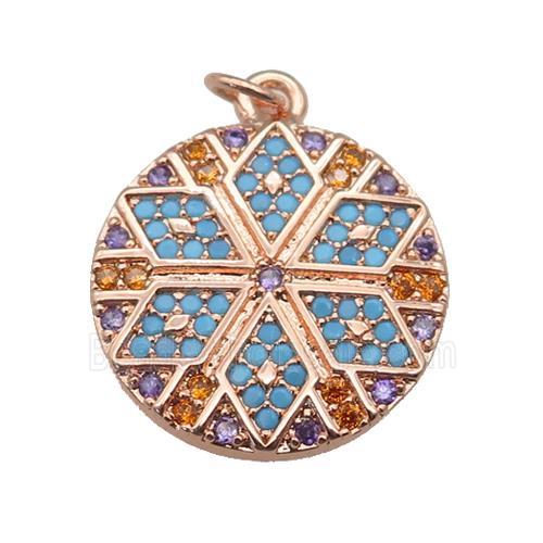 copper circle Star pendant paved zircon, rose gold