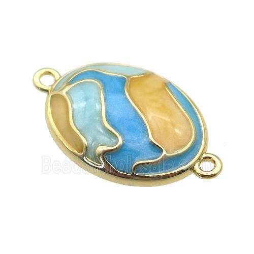 copper oval connector with enamel, puzzle, gold plated